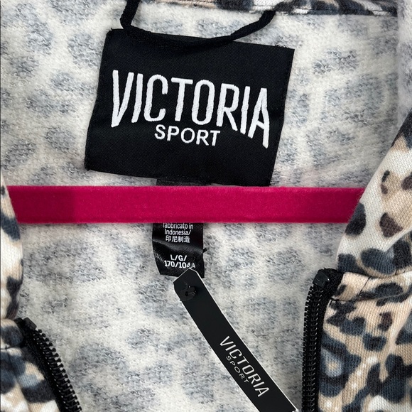 Victoria’s Secret Sport Cheetah Print Lace Up Sleeve Zip Up Sweatshirt Large - Picture 5 of 8